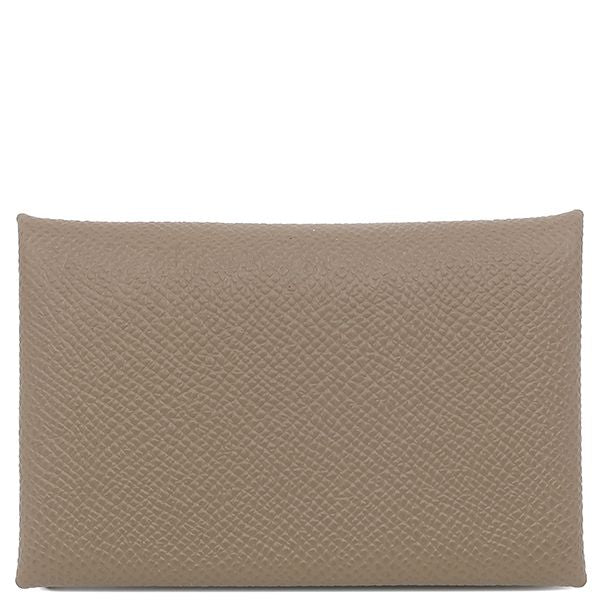 Hermes Card Case Calvi Vaux Epson Etoupe Silver Hardware Unused Glazed Stamped