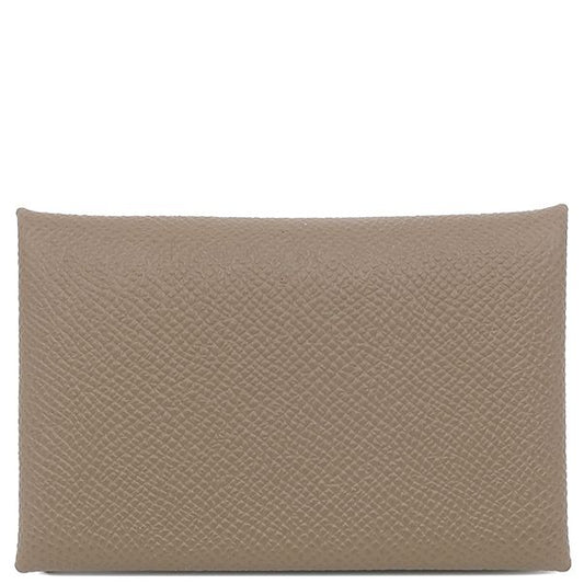 Hermes Card Case Calvi Vaux Epson Etoupe Silver Hardware Unused Glazed Stamped