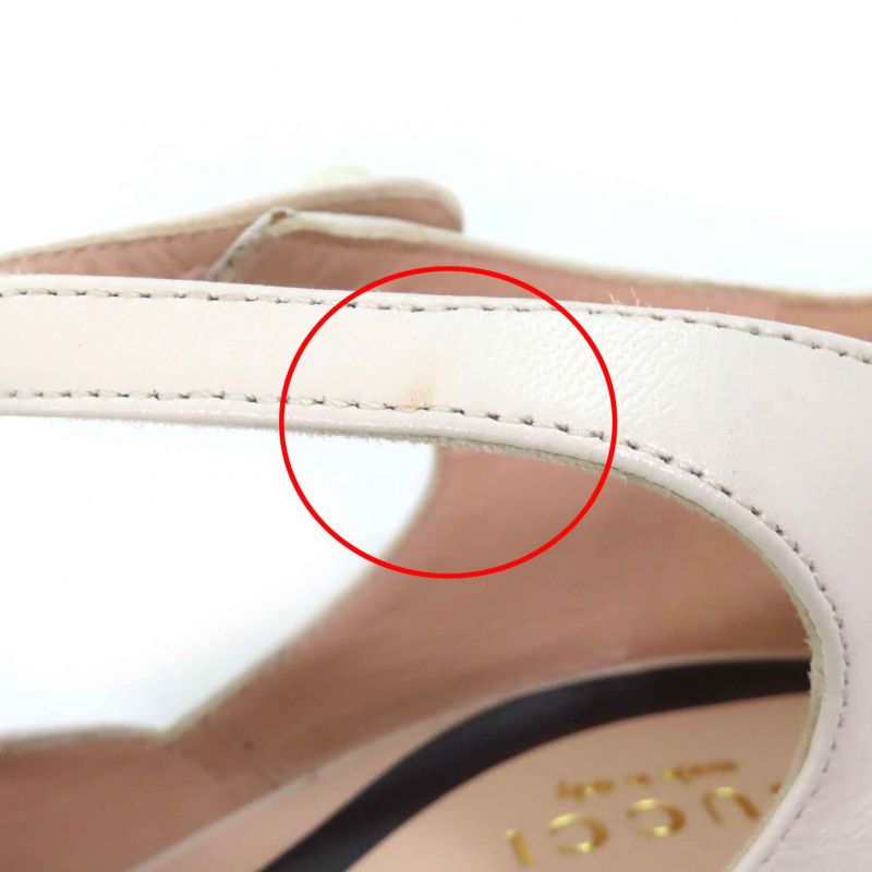 Gucci 447599 Leather Interlocking G Pearl Ankle Strap Round Toe Pumps Ivory 37