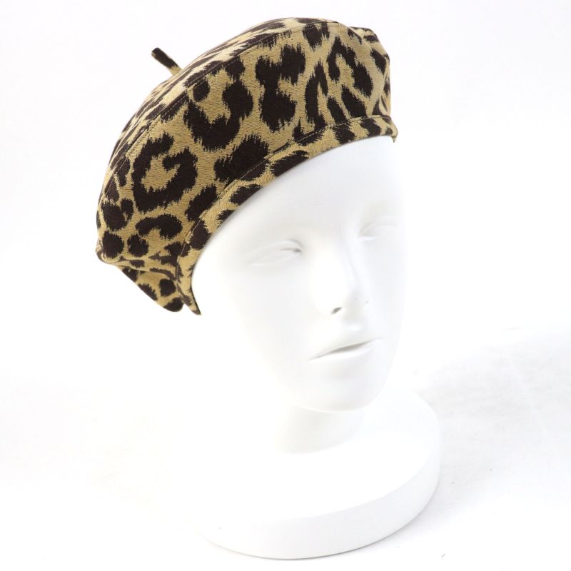 Christian DIOR 14leo910i134 Leopard Pattern Beret Beige Dark Brown 57 Made In