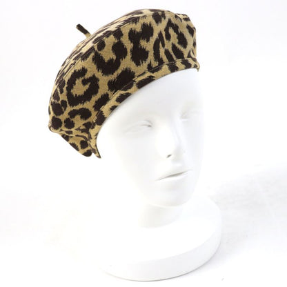 Christian DIOR 14leo910i134 Leopard Pattern Beret Beige Dark Brown 57 Made In