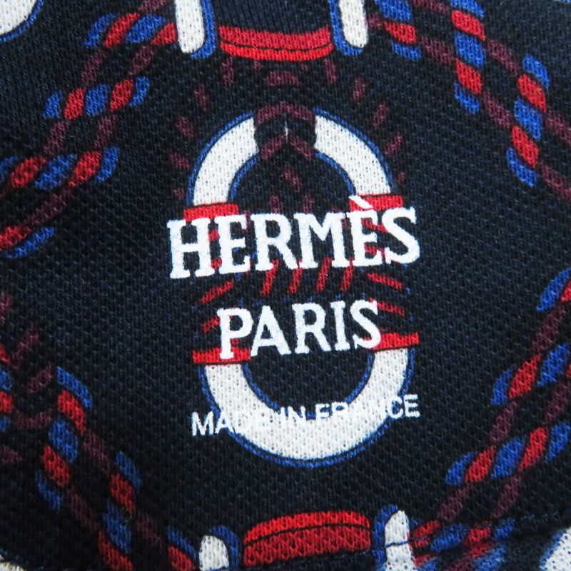 Hermes 23 Years 3e4512db Canoe 100% Cotton Allover Print French Sleeve Polo