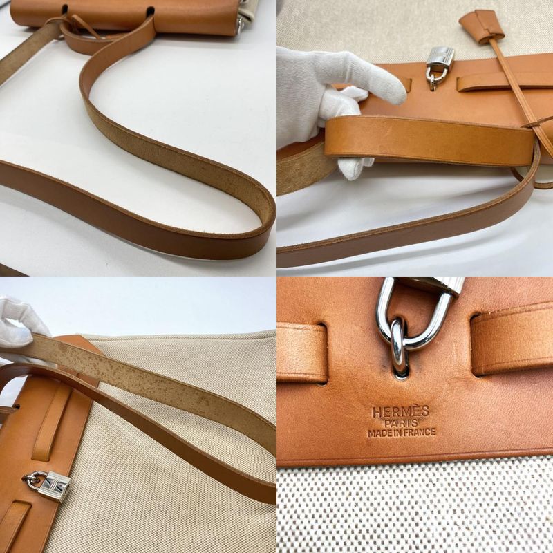 Hermes Herbag GM Canvas 2WAY With Attachable Key Shoulder Bag Ivory Ladies