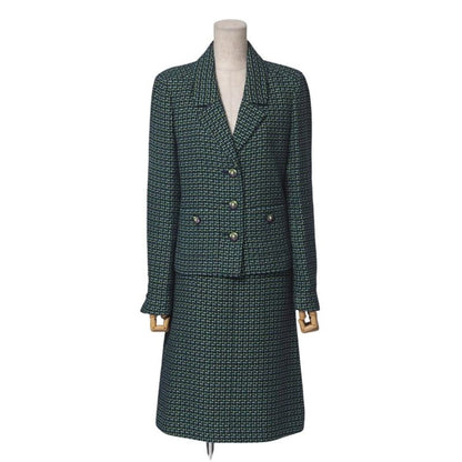 Chanel Skirt Suit Size 36 P56 P55 Lion Button Tweed Jacket Knee Length Skirt