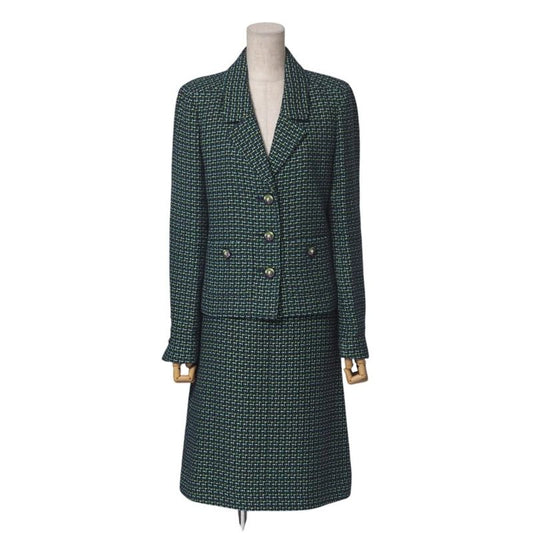 Chanel Skirt Suit Size 36 P56 P55 Lion Button Tweed Jacket Knee Length Skirt