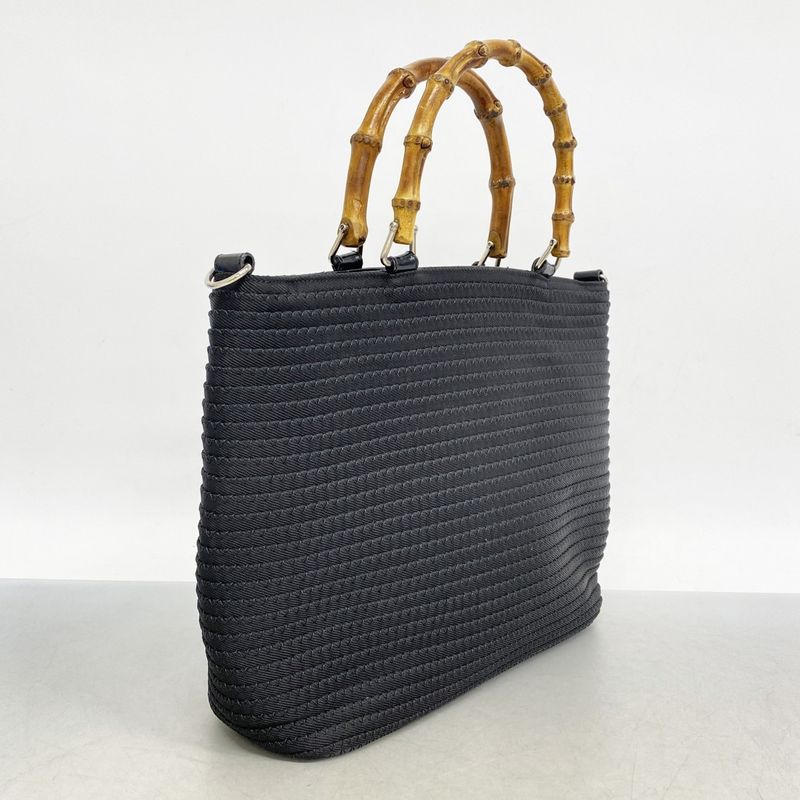 Gucci Handbag Bamboo 000 1998 0540 Nylon Black Silver Hardware Women