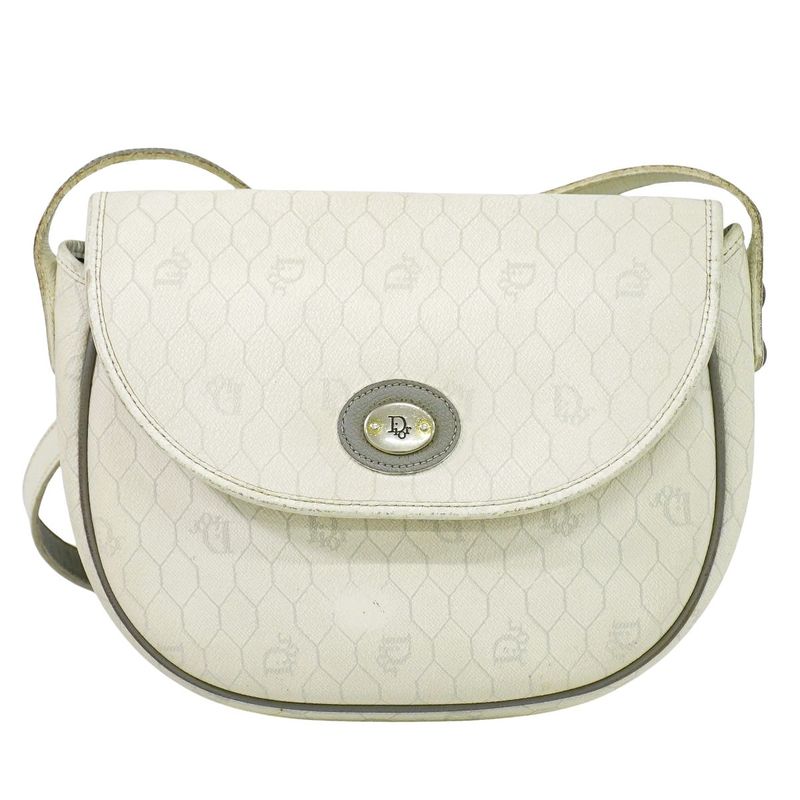 Authentic Christian DIOR Honeycomb Pattern Shoulder Bag Pochette PVC White Bag