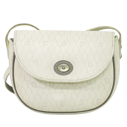 Authentic Christian DIOR Honeycomb Pattern Shoulder Bag Pochette PVC White Bag