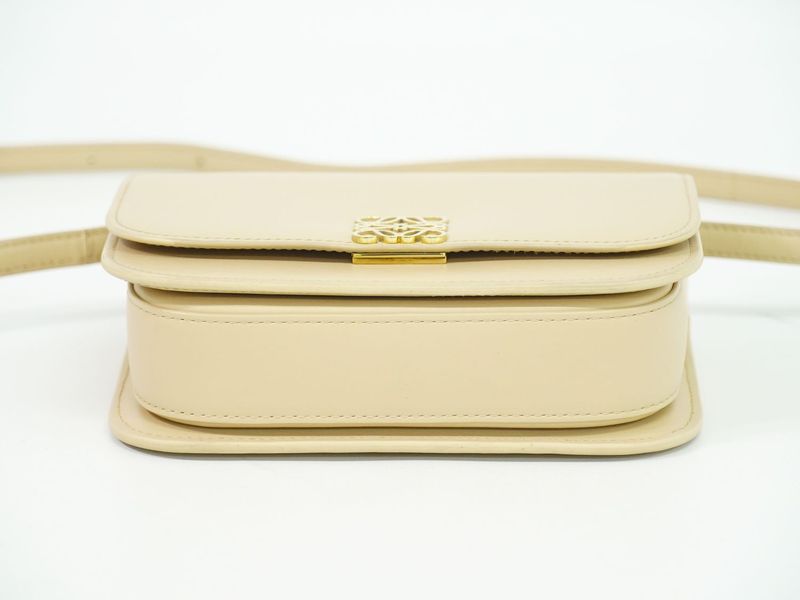 Authentic Loewe Goya Small Shoulder Bag Pochette Leather Beige Goya Bag