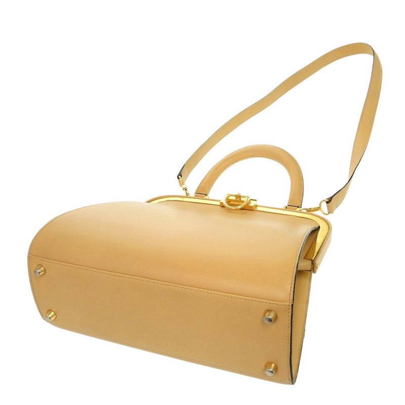 Christian Dior Vintage Leather Beige Gold Hardware Shoulder Bag 0697 Christian