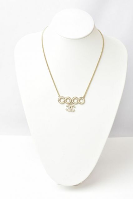 Chanel Necklace Pendant Chanel Coco Mark CC Pearl Motif Gold White
