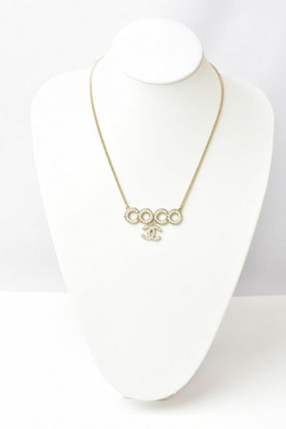 Chanel Necklace Pendant Chanel Coco Mark CC Pearl Motif Gold White