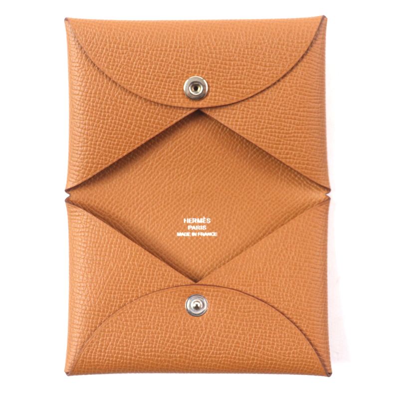  Hermes Calvi Gold Vaux Epson Leather Card Case Coin Case With B Engraved Box