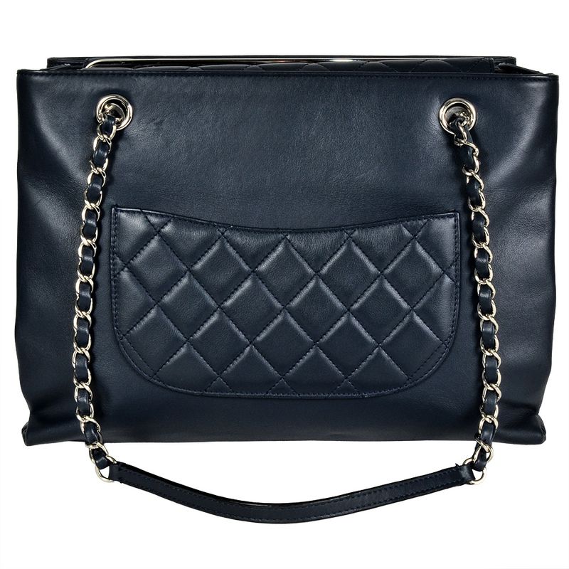 Chanel Matelasse Chain Tote Leather Navy Silver Hardware Coco Charm