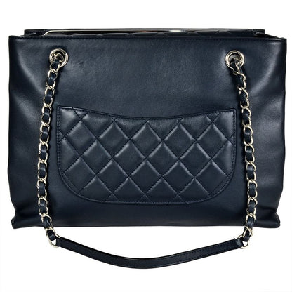 Chanel Matelasse Chain Tote Leather Navy Silver Hardware Coco Charm