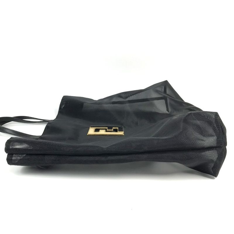 Fendi Handbag FF Logo Mesh Big Bag Nylon Mesh Black