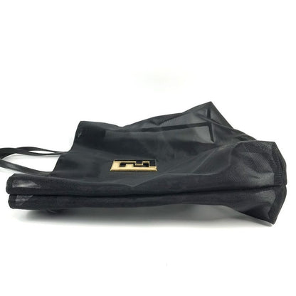 Fendi Handbag FF Logo Mesh Big Bag Nylon Mesh Black