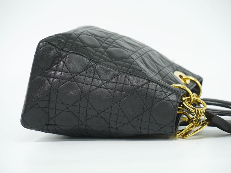 Authentic Christian DIOR Lady Dior Cannage Handbag Leather Black Lady Dior Bag