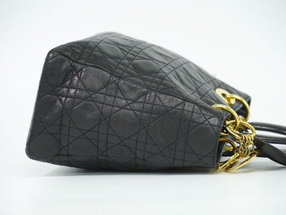 Authentic Christian DIOR Lady Dior Cannage Handbag Leather Black Lady Dior Bag