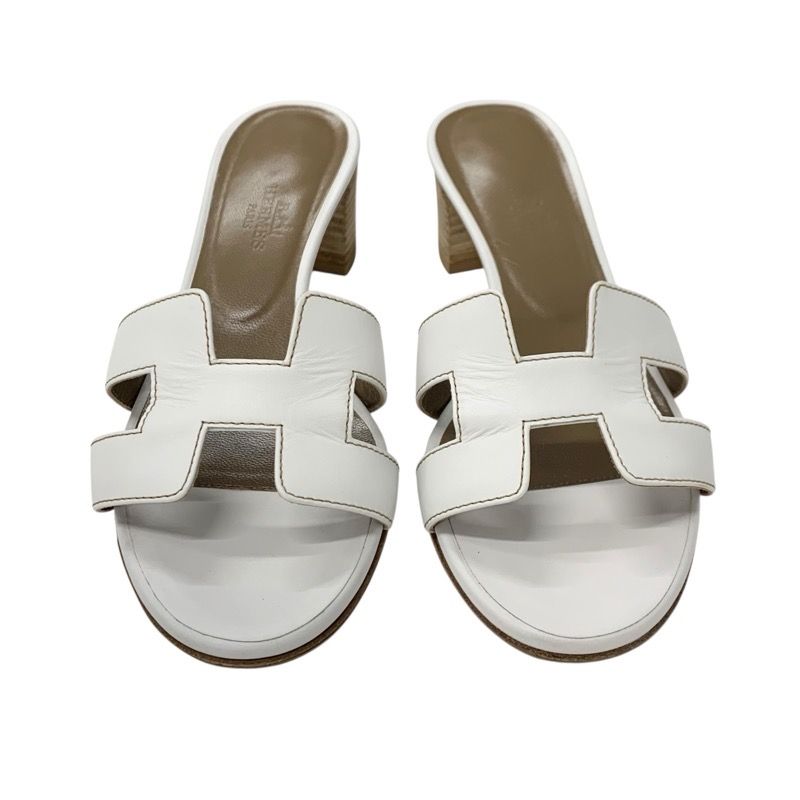 Hermes Oasis Sandals Shoes Leather White Mules