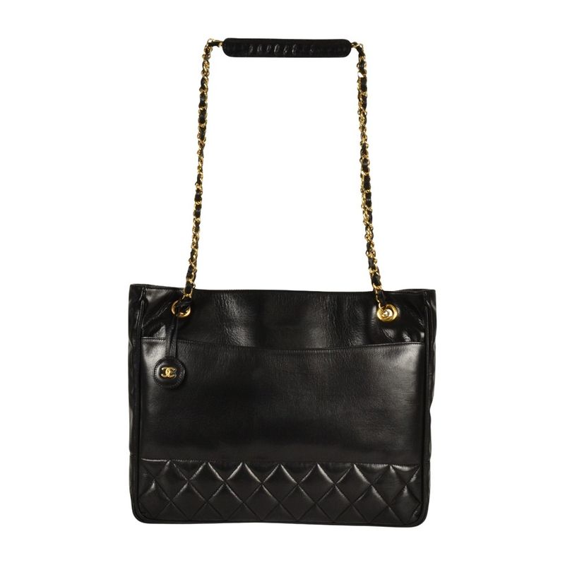 Chanel Shoulder Bag Black Gold Hardware Coco Mark Vintage Women