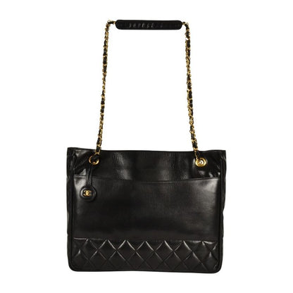 Chanel Shoulder Bag Black Gold Hardware Coco Mark Vintage Women