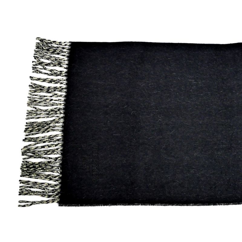 Hermes Muffler - Shawl Double Face Black Beige Cine Cashmere 100%