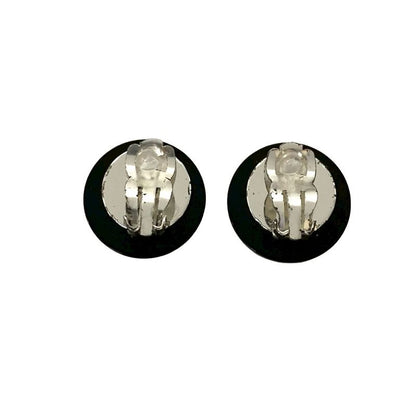 Chanel Vintage Coco Mark Motif Plastic Plated Earrings Black 96A