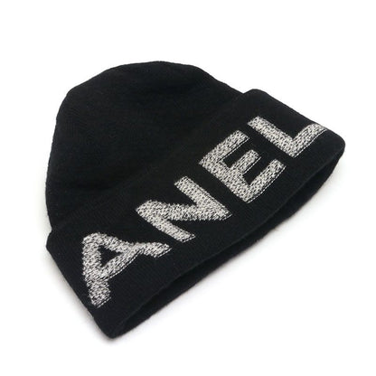 Chanel Logo Knit Cap Wool Cashmere Black