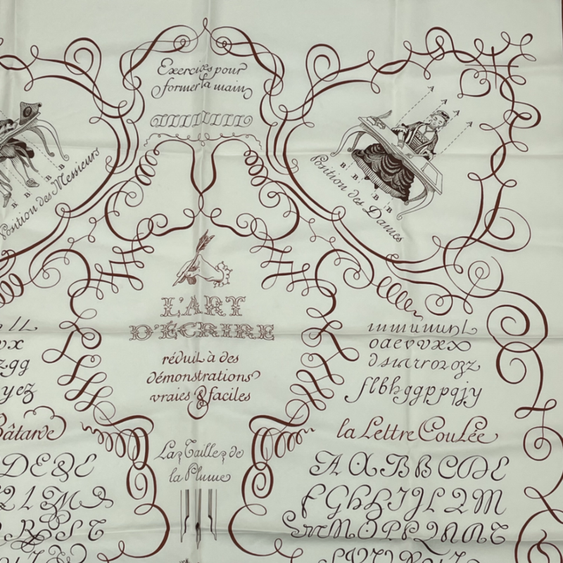 Hermes Carre 90 LART Decrire Scarf White Silk