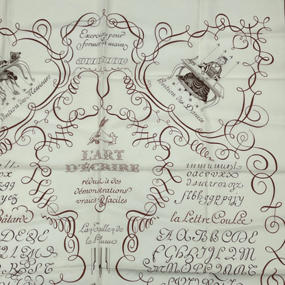 Hermes Carre 90 LART Decrire Scarf White Silk