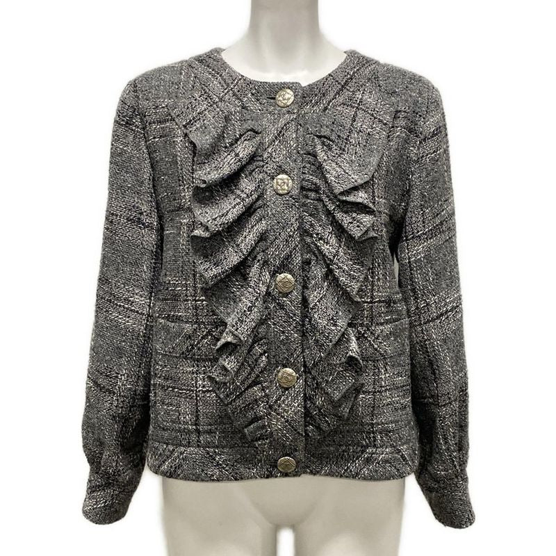 Chanel Jacket Size 40 M Women - P60828 Gray X Black X White Long Sleeve / Tweed