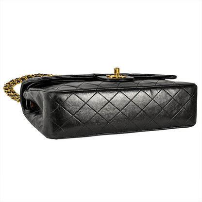 Chanel Matelasse 25 W Flap Chain Shoulder Bag Lambskin Black Gold Hardware Coco