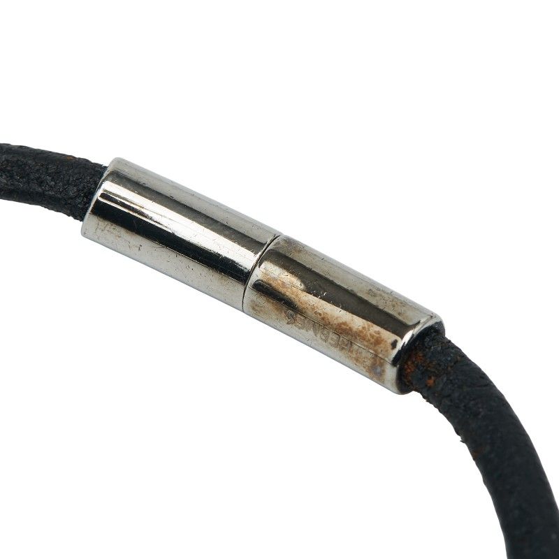 Hermes Glenan Necklace Choker Silver Black Metal Leather Women Hermes