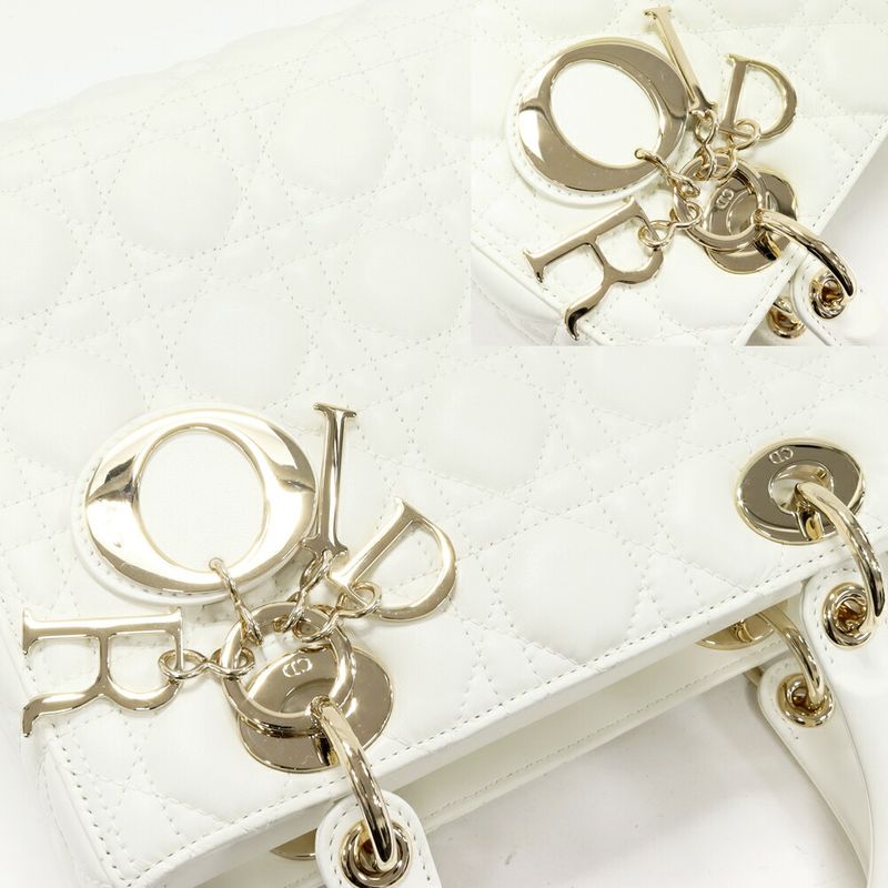 Christian Dior Handbag Shoulder Bag Lady Dior Medium Lambskin White Gold