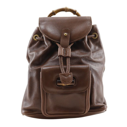 Gucci Bamboo Handle Old Gucci Backpack Leather Brown Women's Backpack And