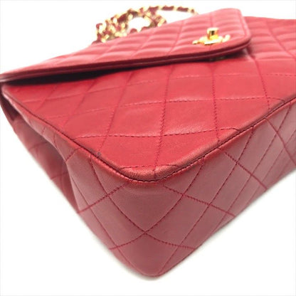 Chanel Quilted Lambskin Chain Shoulder Bag Turnlock Crossbody Red