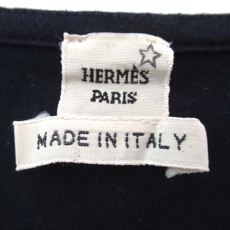 Hermes Exlibris Short Sleeve Crew Neck T-Shirt Size 34 Navy Women's Used