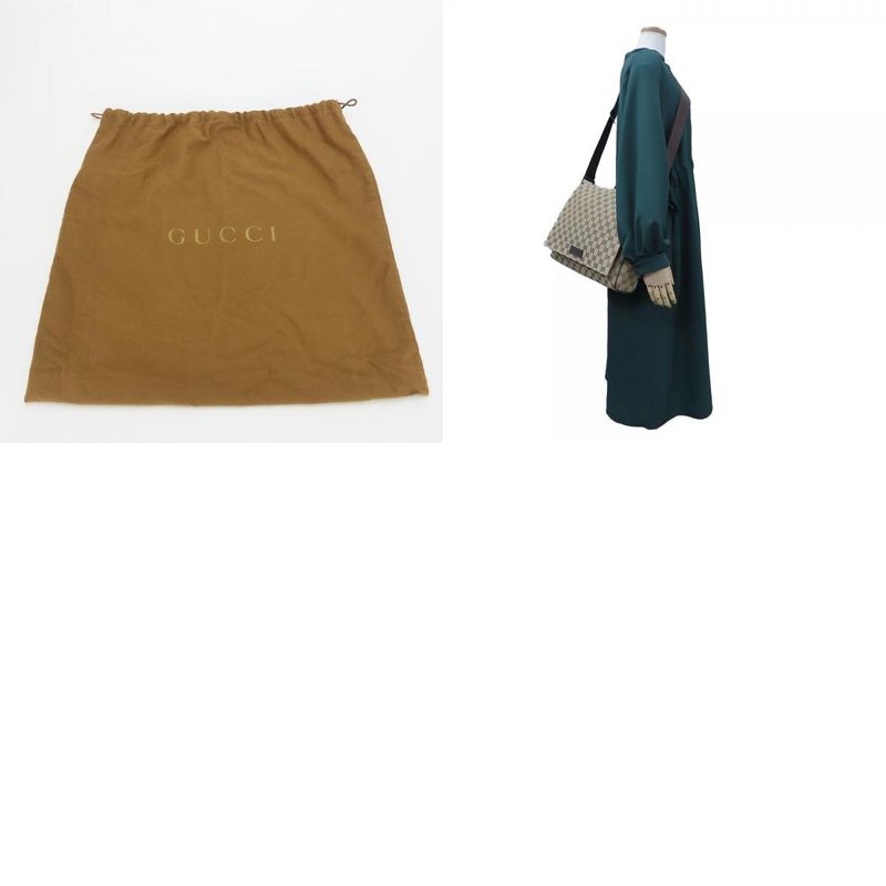 Gucci Shoulder Bag 146236 GG Canvas Leather Beige Brown Silver Hardware