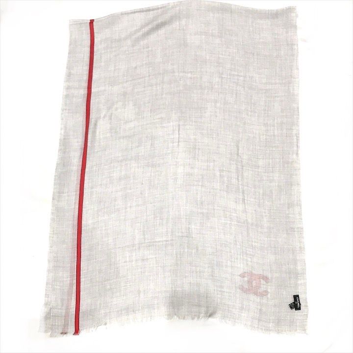 Chanel CC Logo Cashmere Blend Large Shawl Gray Scarf
