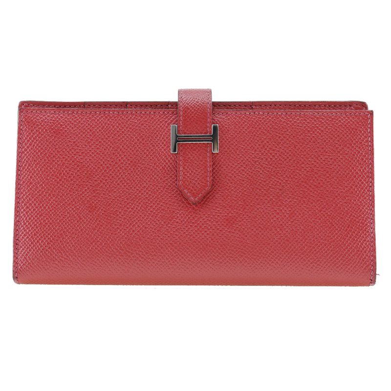 Hermes Bearn Souffle Vaux Epson Red □R Ladies Long Wallet