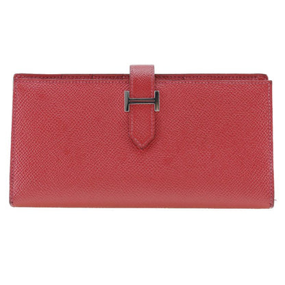 Hermes Bearn Souffle Vaux Epson Red □R Ladies Long Wallet
