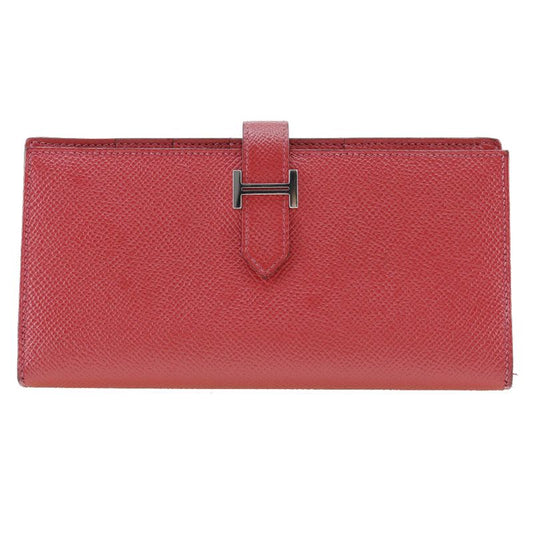 Hermes Bearn Souffle Vaux Epson Red □R Ladies Long Wallet