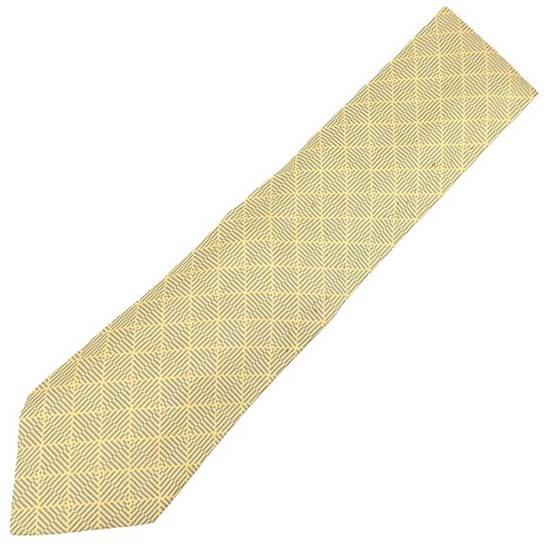 Hermes Necktie Japanese Pattern 9cm (3.54in) Silk Yellow and Gray Yellow