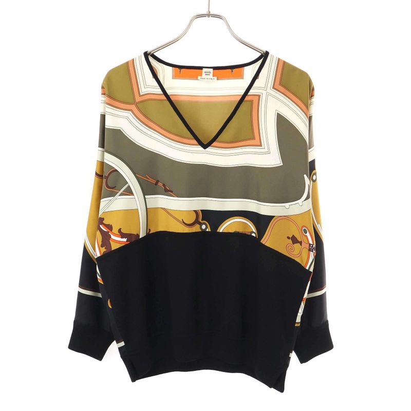 Hermes Twill Raine V-Neck Knit Sweater Mix 40