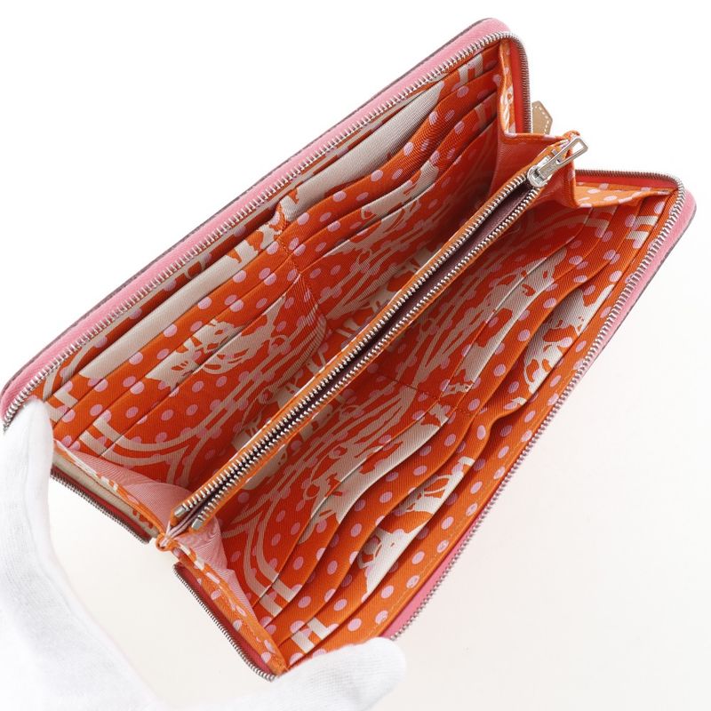 Hermes Azap Long Silk-in Vaux-epson Rose Azalea Pink C Women Long Wallet