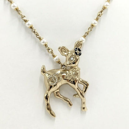 Chanel Necklace Bambi Rhinestone Faux Pearl Gold Plated