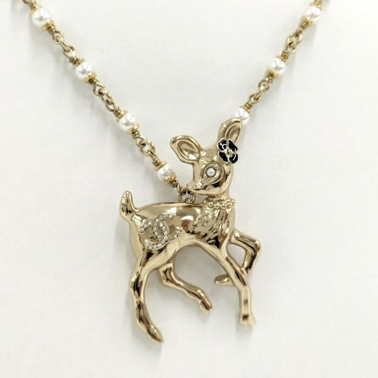 Chanel Necklace Bambi Rhinestone Faux Pearl Gold Plated