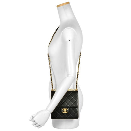 Chanel Mini Matelasse Chain Shoulder Bag Leather Black Gold Hardware