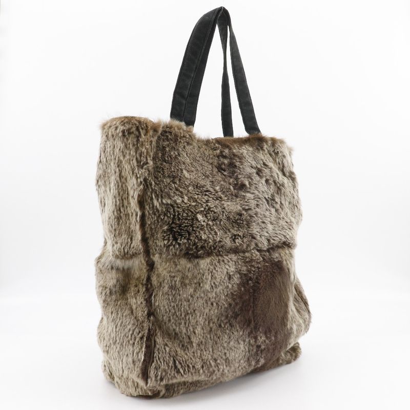 Chanel Coco Mark Tote Bag Rabbit Fur Brown Ladies Handbag